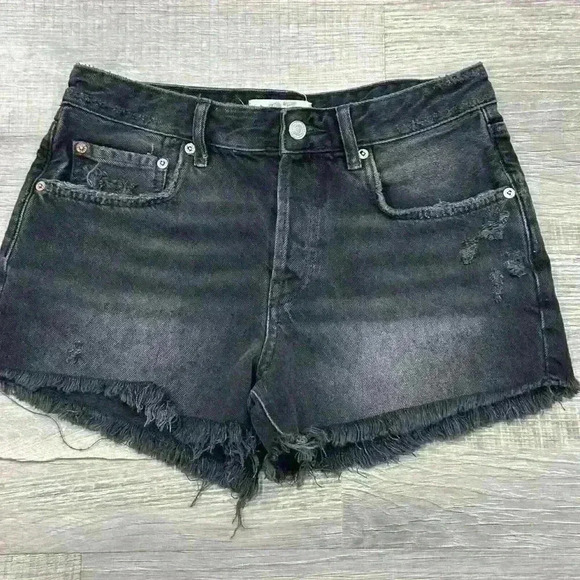 WE THE FREE People Black Button Fly Cut Off Distressed Denim Shorts Size 27 EUC - Picture 1 of 12